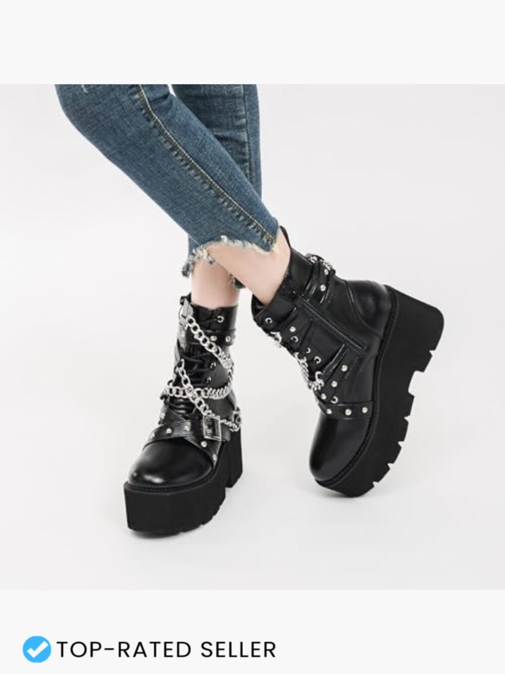 Chunky Platform Combat Ankle Booties Punk Goth Boots Women's Fashion Mid Calf - Picture 2 of 7